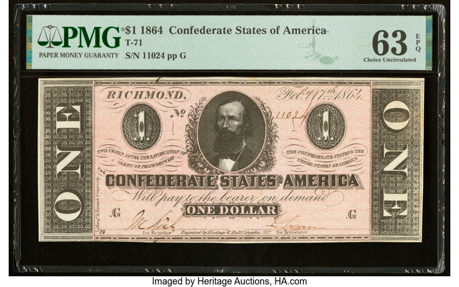 image for: T71 $1 1864 PF-4 Cr. 577 PMG Choice Uncirculated 63 EPQ....