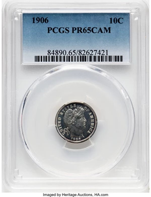 image for: 1906 10C PR65 Cameo PCGS. PCGS Population: (9/7). ...