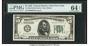 image for: Fr. 1950-B $5 1928 Federal Reserve Note. PMG Choice Uncirculated 64 EPQ....