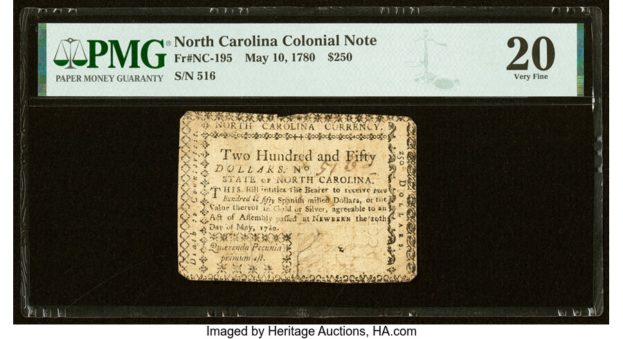image for: North Carolina May 10, 1780 $250 Quaerenda Pecunia Primum Est. PMG Very Fine 20....