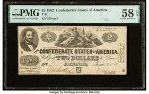 image for: T42 $2 1862 PF-5 Cr. 337 PMG Choice About Unc 58 EPQ....