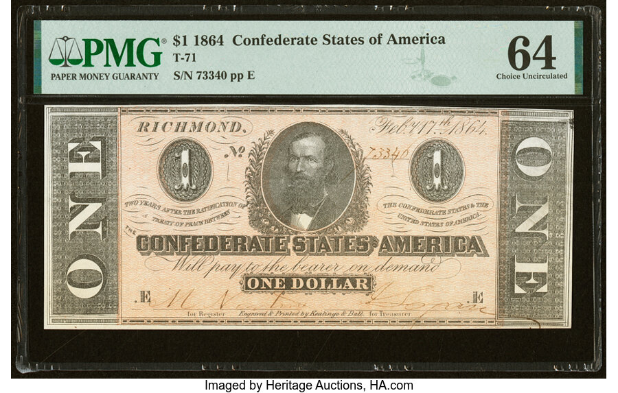 image for: T71 $1 1864 PF-12 Cr. 574 PMG Choice Uncirculated 64....