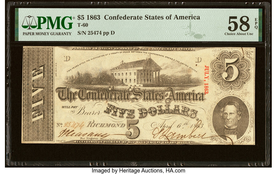 image for: T60 $5 1863 PF-11 Cr. 453 PMG Choice About Unc 58 EPQ....