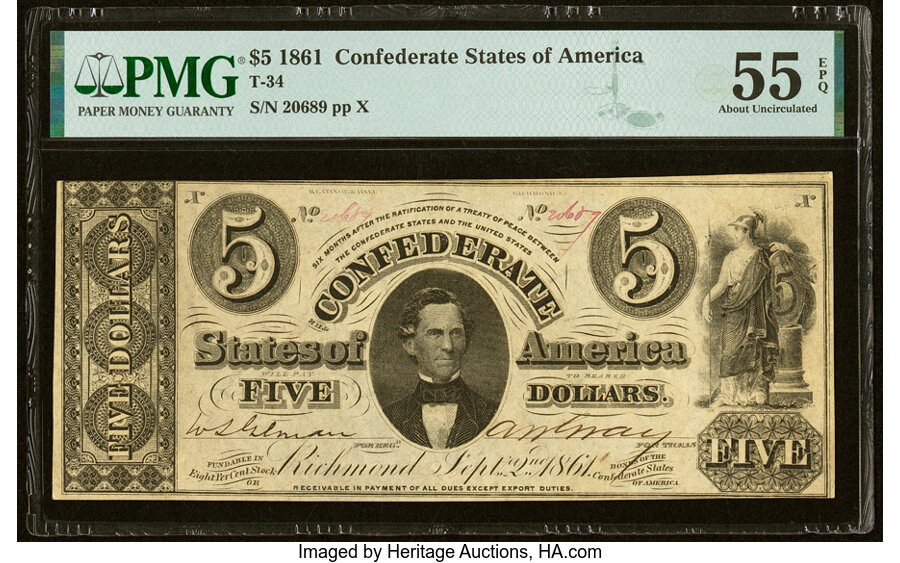 image for: T34 $5 1861 PF-3 Cr. 264 PMG About Uncirculated 55 EPQ....