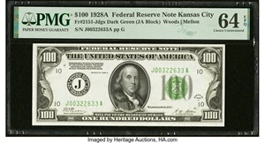 image for: Fr. 2151-J $100 1928A Federal Reserve Note. PMG Choice Uncirculated 64 EPQ....
