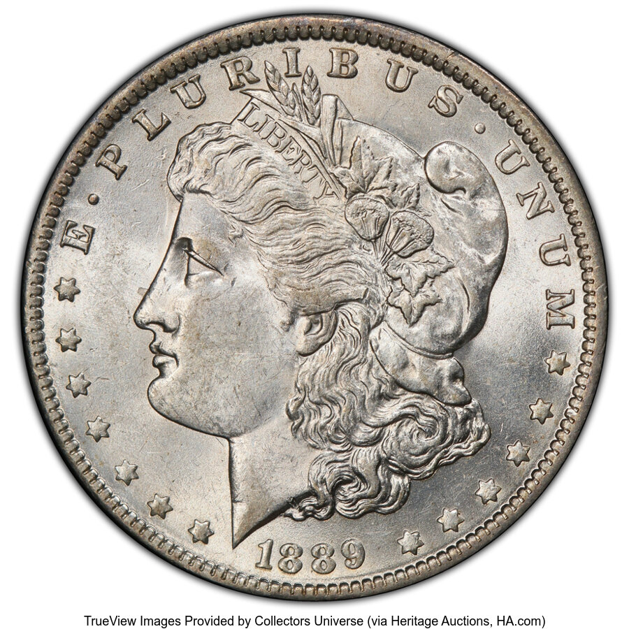 image for: 1889-O $1 Weak E Reverse, VAM-20A, AU58 PCGS. A Hot 50 Variety. PCGS Population: (12/6 and 0/0+)....