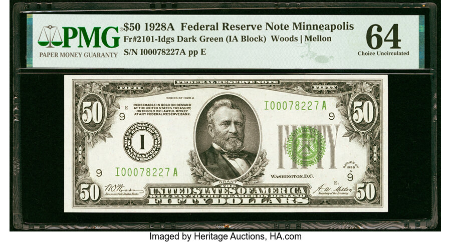 image for: Fr. 2101-I $50 1928A Federal Reserve Note. PMG Choice Uncirculated 64....