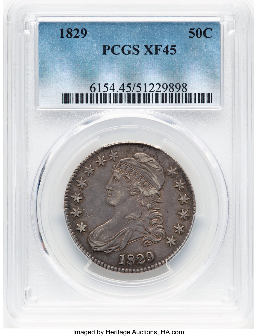 image for: 1829 50C Small Letters, O-112a, R.2, XF45 PCGS.  Mintage 3,712,156....