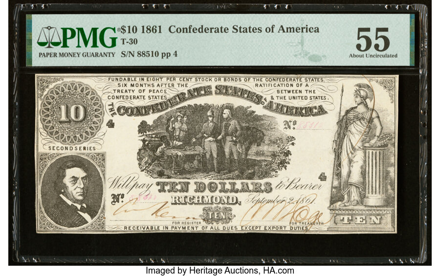 image for: T30 $10 1861 PF-3 Cr. 239 PMG About Uncirculated 55....