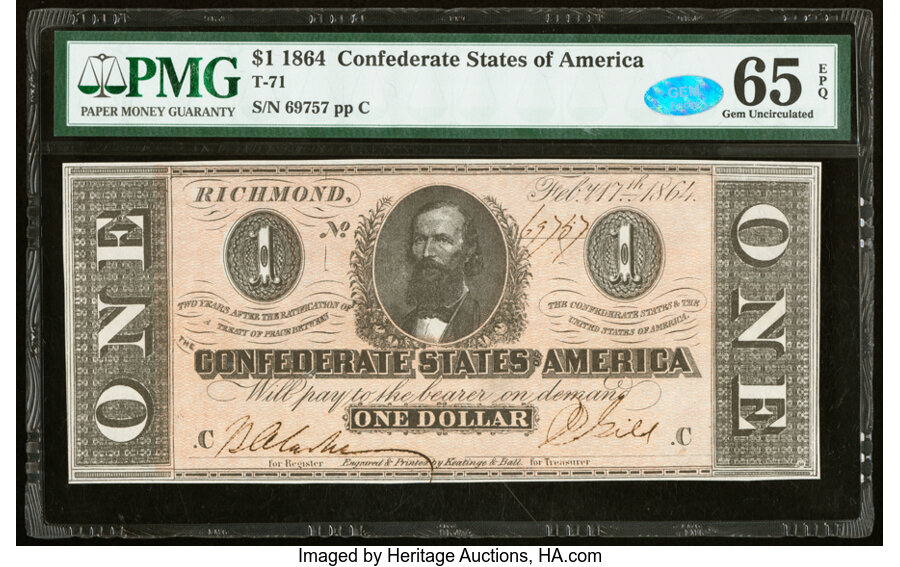 image for: T71 $1 1864 PF-12 Cr. 574 PMG Gem Uncirculated 65 EPQ....