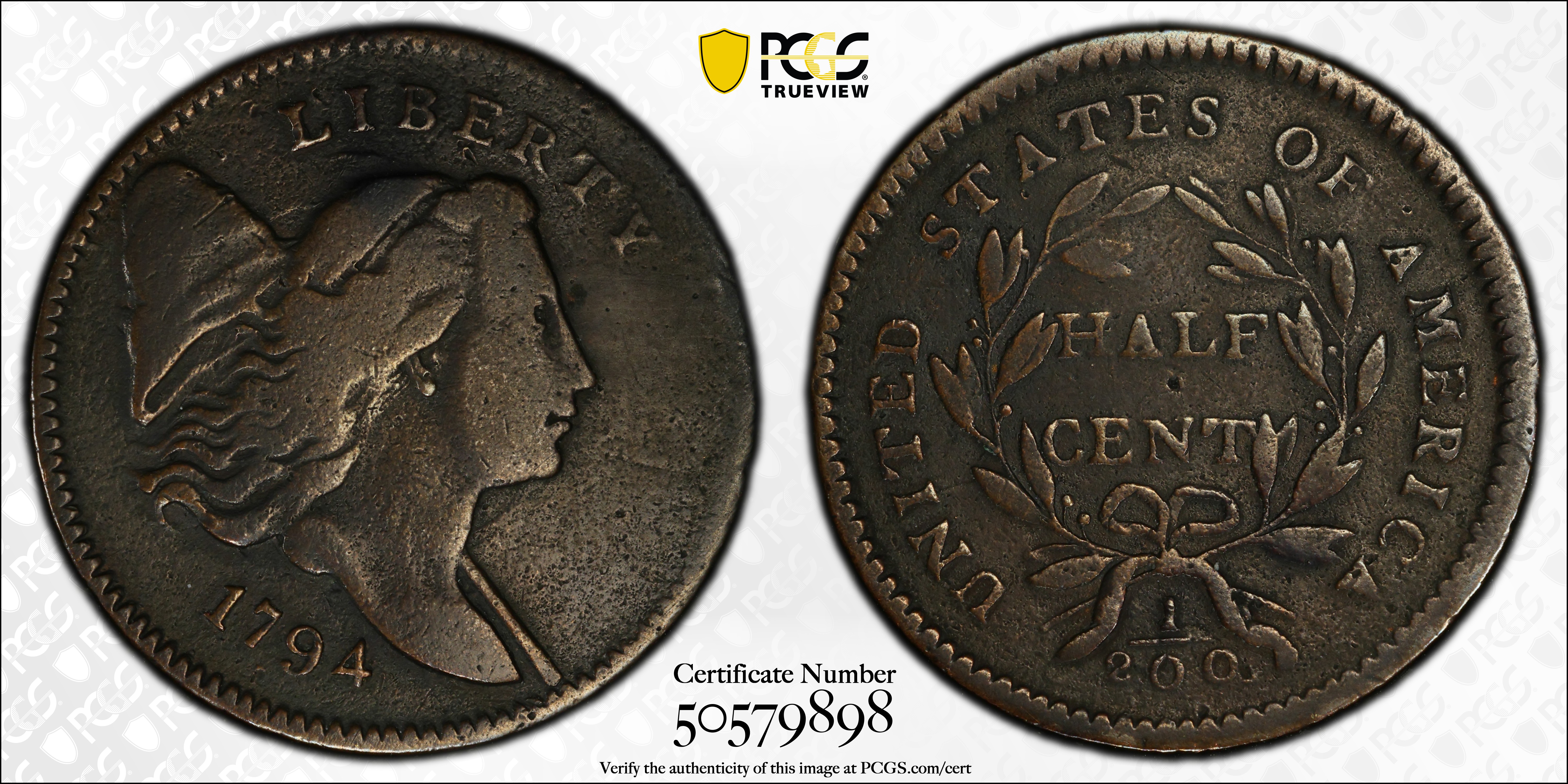 image for: 1794 Liberty Cap Half Cent. C-4a. Rarity-3. Normal Head. Small Edge Letters. VF Details--Repaired (PCGS).