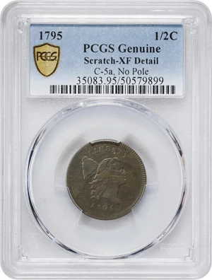 image for: 1795 Liberty Cap Half Cent. C-5a. Rarity-3. Plain Edge, No Pole. Thin Planchet. EF Details--Scratch (PCGS).