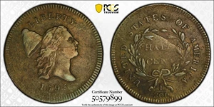 image for: 1795 Liberty Cap Half Cent. C-5a. Rarity-3. Plain Edge, No Pole. Thin Planchet. EF Details--Scratch (PCGS).