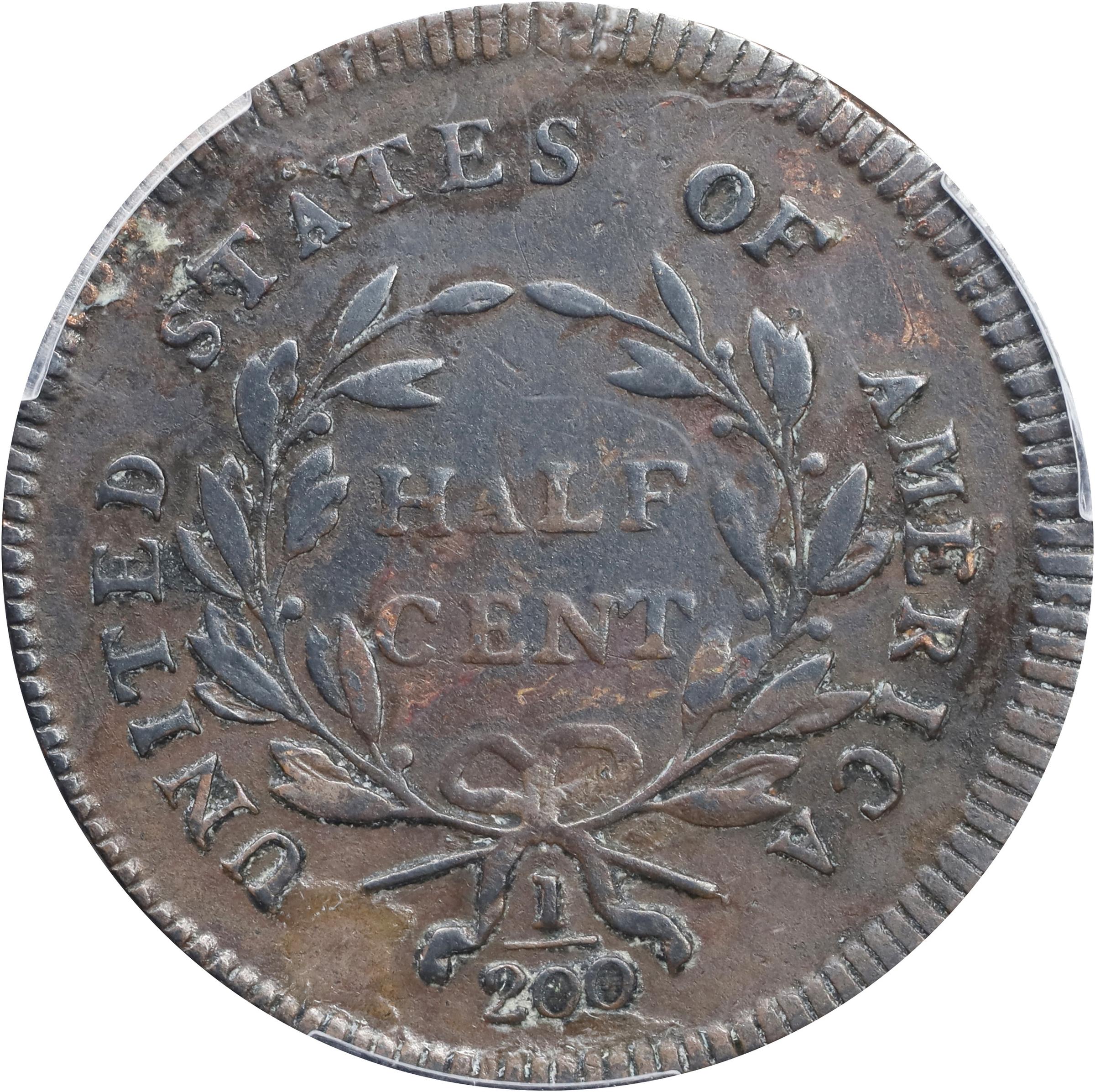 image for: 1795 Liberty Cap Half Cent. C-6a. Rarity-2. Plain Edge, No Pole. Thin Planchet. VF Details--Environmental Damage (PCGS).