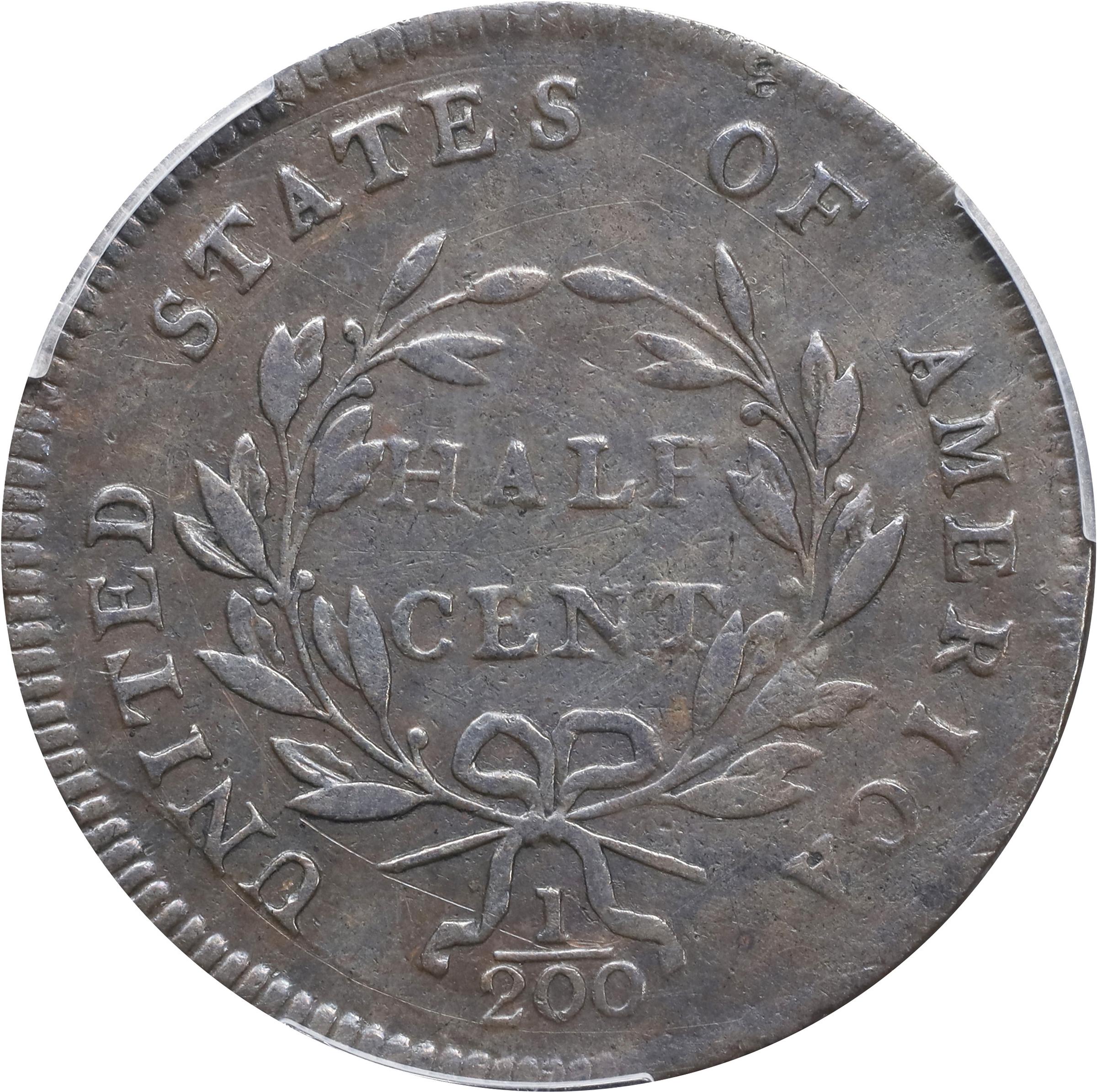 image for: 1797 Liberty Cap Half Cent. C-2. Rarity-3. Centered Head, Plain Edge. VF Details--Cleaned (PCGS).