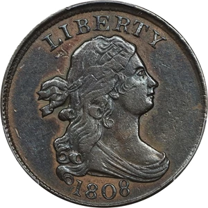 image for: 1808 Draped Bust Half Cent. C-3. Rarity-1. EF Details--Cleaned (PCGS).