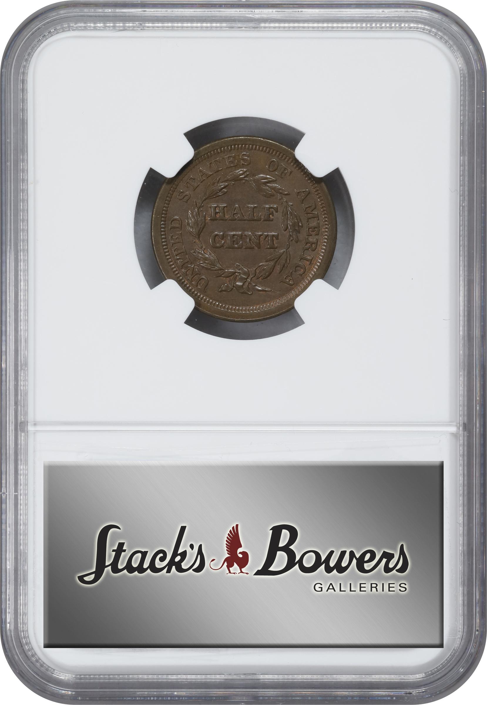 image for: 1851 Braided Hair Half Cent. C-1. Rarity-1. Unc Details--Cleaned (NGC).