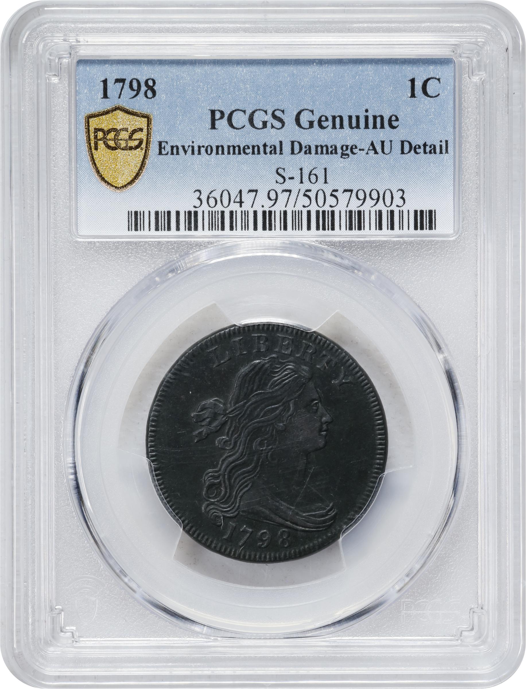 image for: 1798 Draped Bust Cent. S-161, B-22. Rarity-2. Style I Hair. AU Details--Environmental Damage (PCGS).