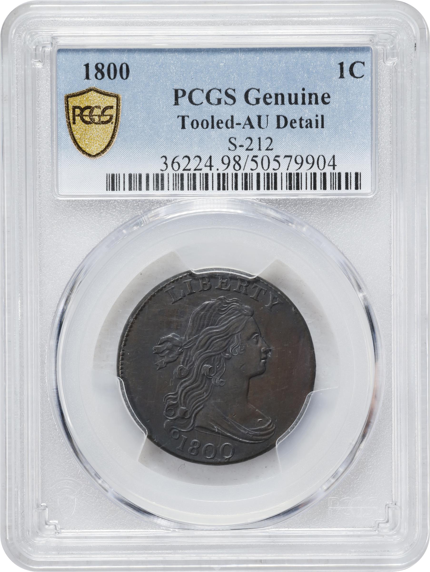 image for: 1800 Draped Bust Cent. S-212, B-20. Rarity-3. AU Details--Tooled (PCGS).