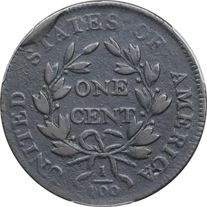 image for: 1801 Draped Bust Cent. S-221, B-5. Rarity-2. 1/100 Over 1/000. Fine Details--Environmental Damage (PCGS).