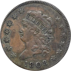 image for: 1808 Classic Head Cent. S-277, B-1. Rarity-2. EF Details--Environmental Damage (PCGS).