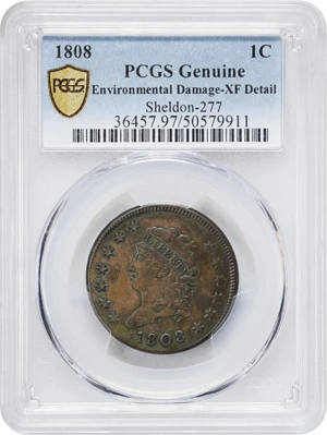 image for: 1808 Classic Head Cent. S-277, B-1. Rarity-2. EF Details--Environmental Damage (PCGS).