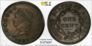 image for: 1808 Classic Head Cent. S-277, B-1. Rarity-2. EF Details--Environmental Damage (PCGS).