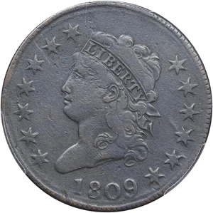 image for: 1809 Classic Head Cent. S-280, B-1. Rarity-2. VF Details--Environmental Damage (PCGS).