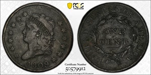 image for: 1809 Classic Head Cent. S-280, B-1. Rarity-2. VF Details--Environmental Damage (PCGS).