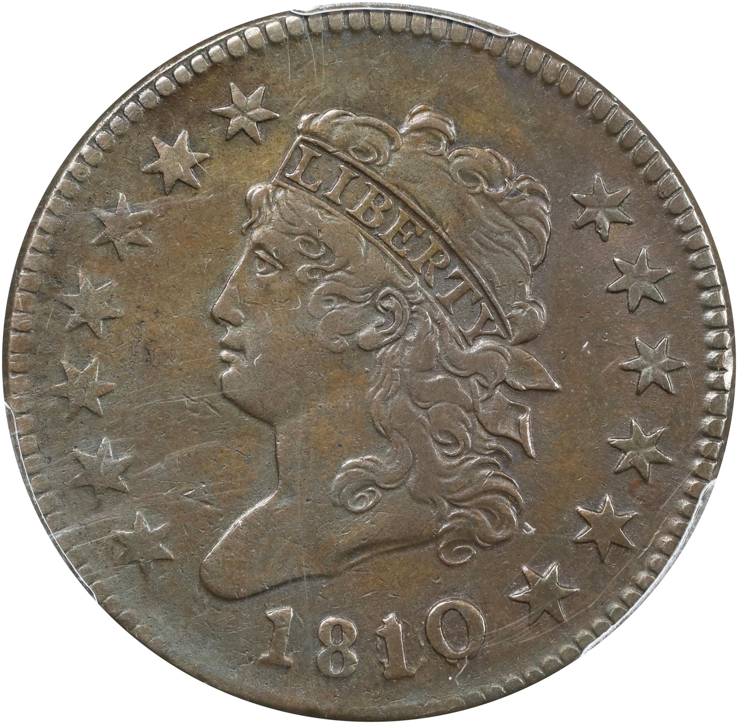 image for: 1810/09 Classic Head Cent. S-281, B-1. Rarity-1. EF Details--Environmental Damage (PCGS).