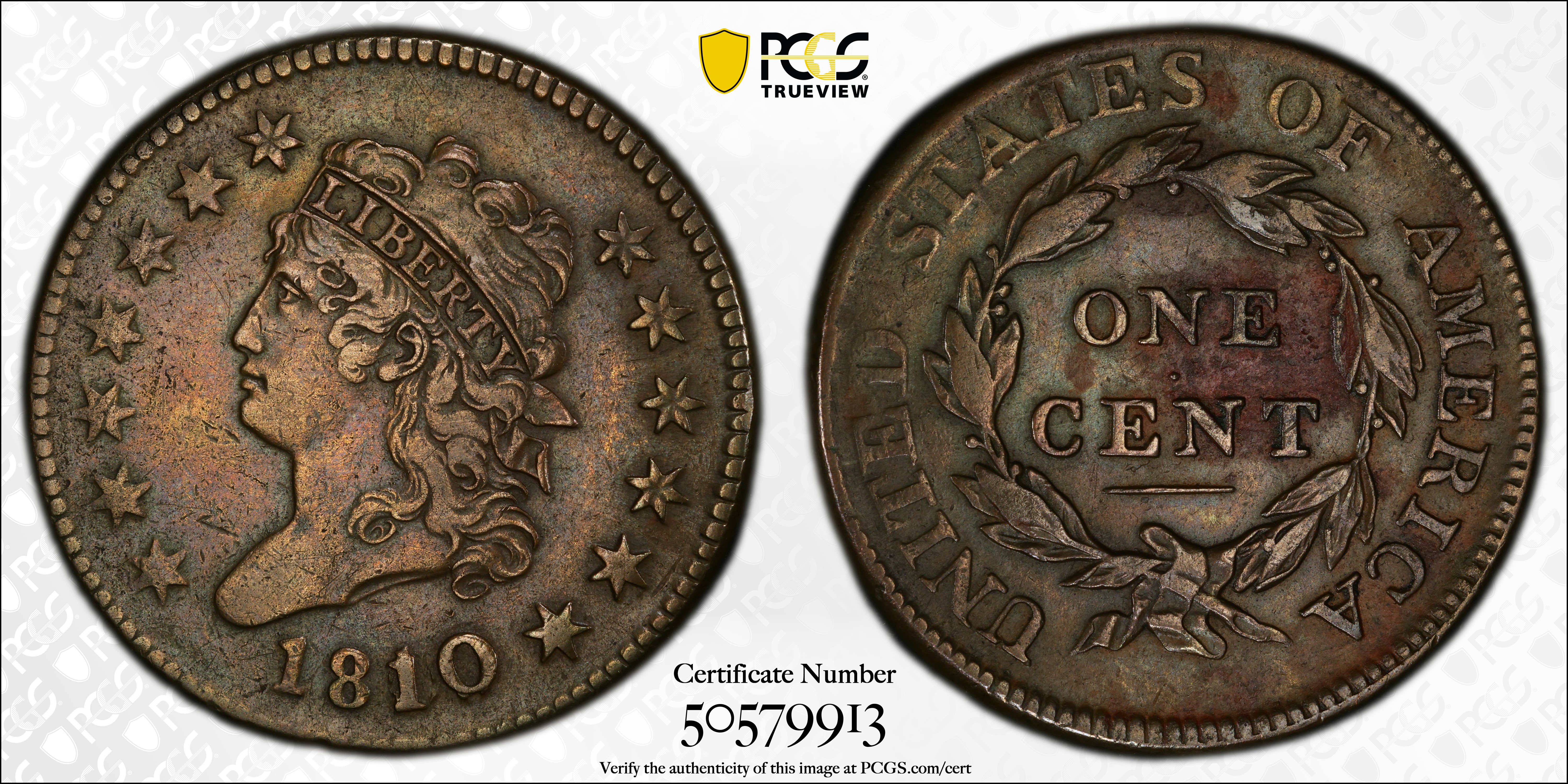 image for: 1810/09 Classic Head Cent. S-281, B-1. Rarity-1. EF Details--Environmental Damage (PCGS).