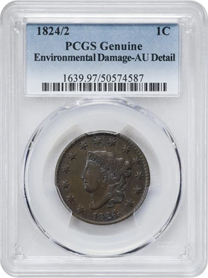 image for: 1824/2 Matron Head Cent. N-1. Rarity-1. AU Details--Environmental Damage (PCGS).