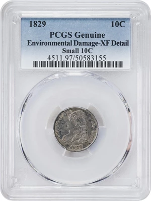 image for: 1829 Capped Bust Dime. JR-7. Rarity-1. Small 10 C. EF Details--Environmental Damage (PCGS).