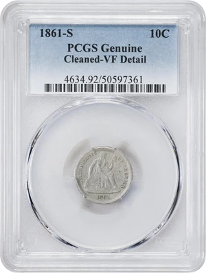 image for: 1861-S Liberty Seated Dime. VF Details--Cleaned (PCGS).
