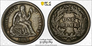 image for: 1864 Liberty Seated Dime. Fortin-102a. Rarity-5. EF Details--Cleaned (PCGS).