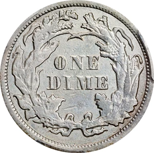 image for: 1865 Liberty Seated Dime. VF Details--Surfaces Smoothed (PCGS).
