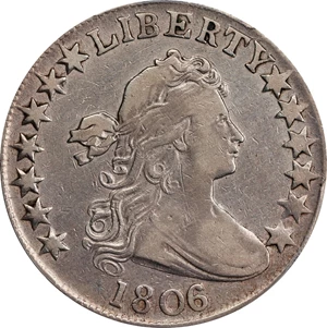 image for: 1806/5 Draped Bust Half Dollar. O-103, T-8. Rarity-2. Large Stars. Fine Details--Cleaned (PCGS).