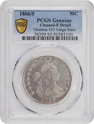 image for: 1806/5 Draped Bust Half Dollar. O-103, T-8. Rarity-2. Large Stars. Fine Details--Cleaned (PCGS).