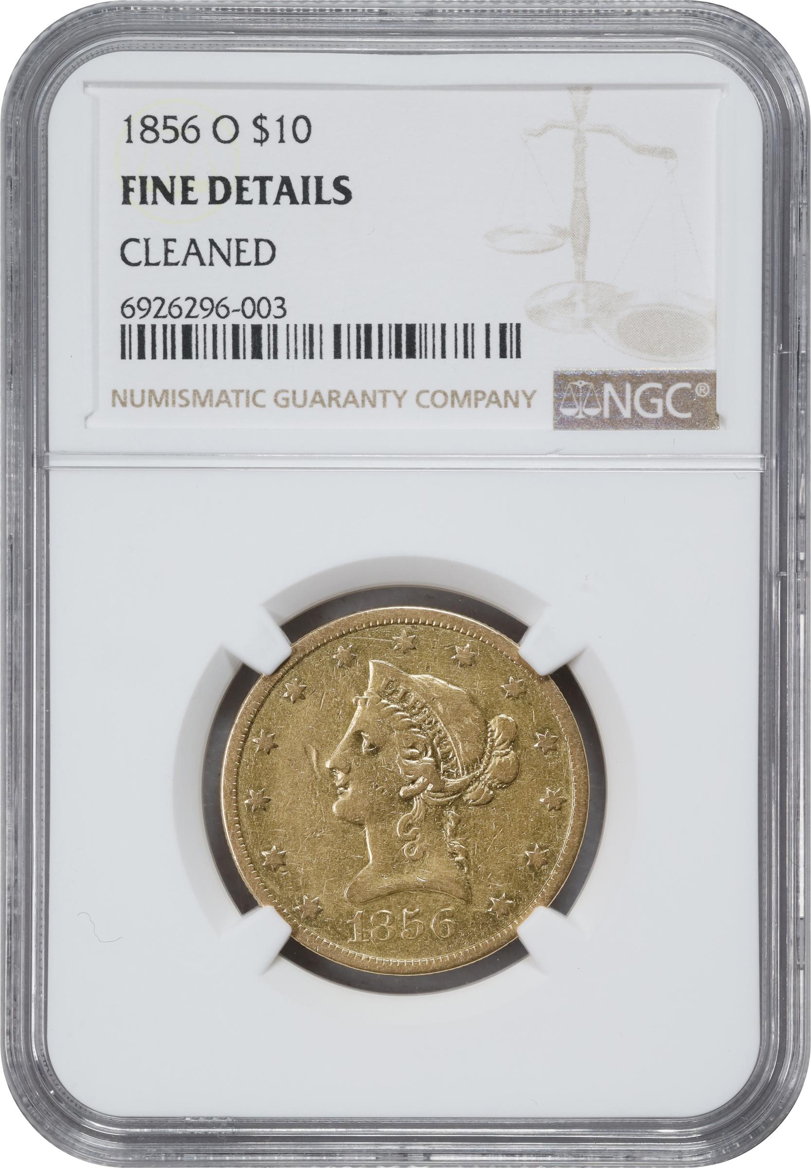 image for: 1856-O Liberty Head Eagle. Winter-3. Fine Details--Cleaned (NGC).