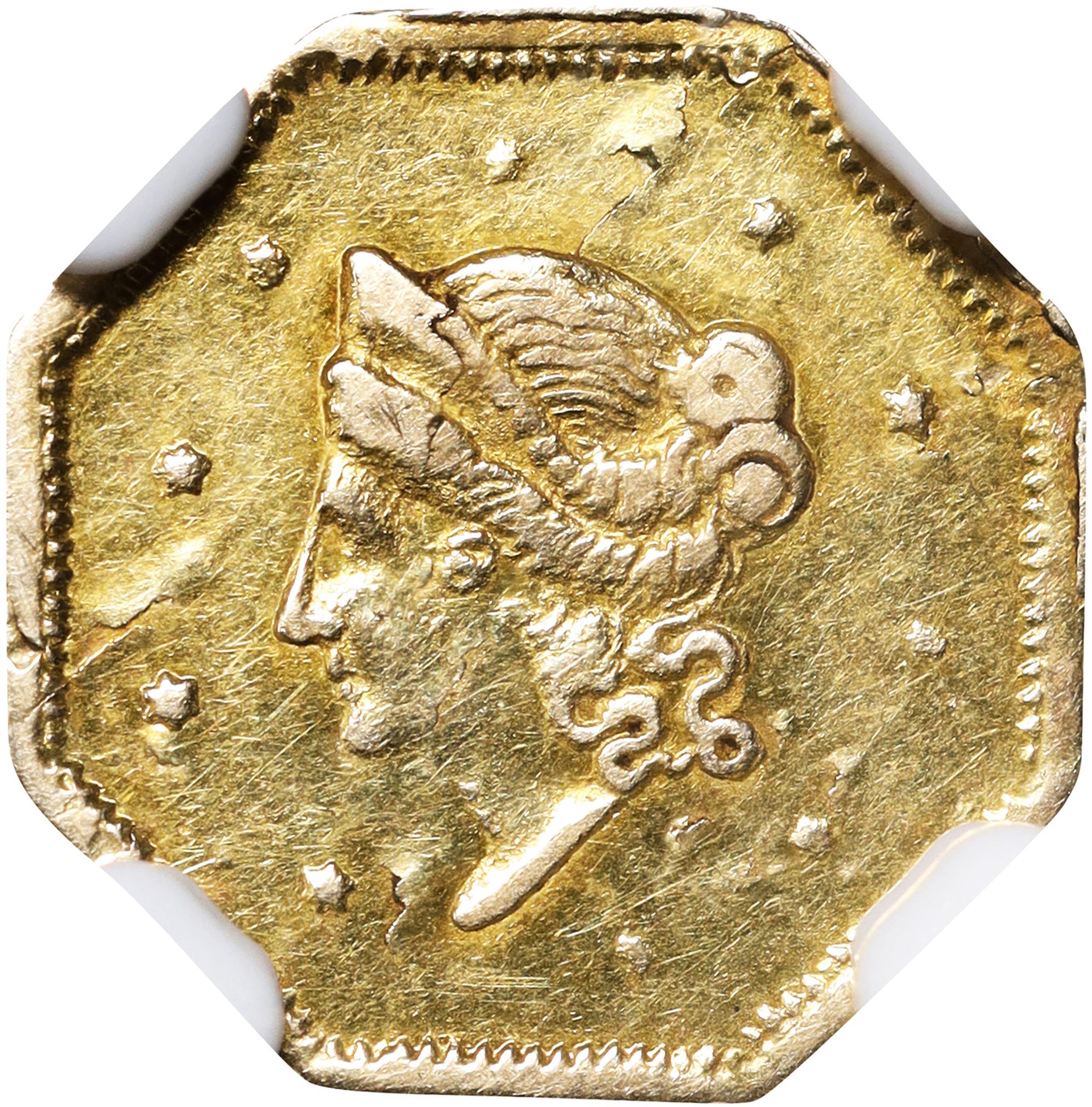 image for: 1854-FD Octagonal $1. BG-510. Rarity-5-. Liberty Head. Unc Details--Cleaned (NGC).