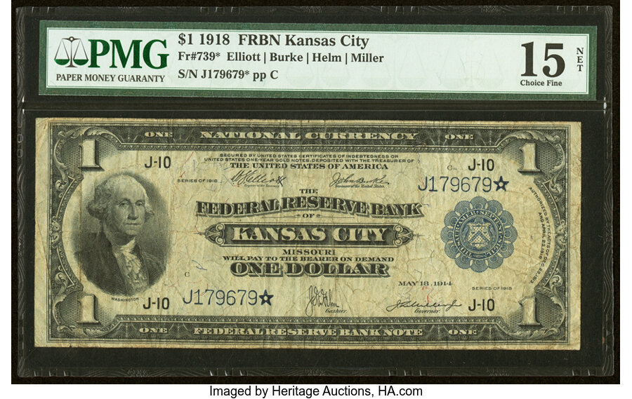 image for: Fr. 739* $1 1918 Federal Reserve Bank Star Note PMG Choice Fine 15 Net....