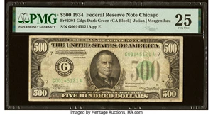 image for: Fr. 2201-G $500 1934 Federal Reserve Note. PMG Very Fine 25....