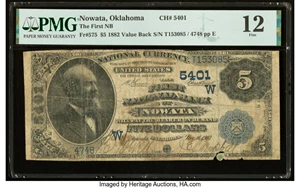 image for: Nowata, OK - $5 1882 Value Back Fr. 575 The First National Bank Ch. # (W)5401 PMG Fine 12....