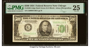 image for: Fr. 2201-G $500 1934 Federal Reserve Note. PMG Very Fine 25....