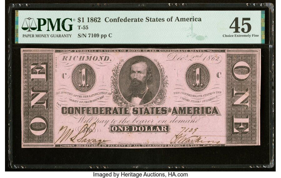 image for: T55 $1 1862 PF-2 Cr. 397 PMG Choice Extremely Fine 45....