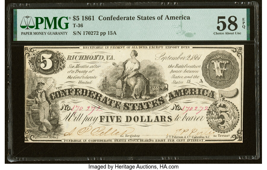 image for: T36 $5 1861 PF-4 Cr. 278 PMG Choice About Uncirculated 58 EPQ....