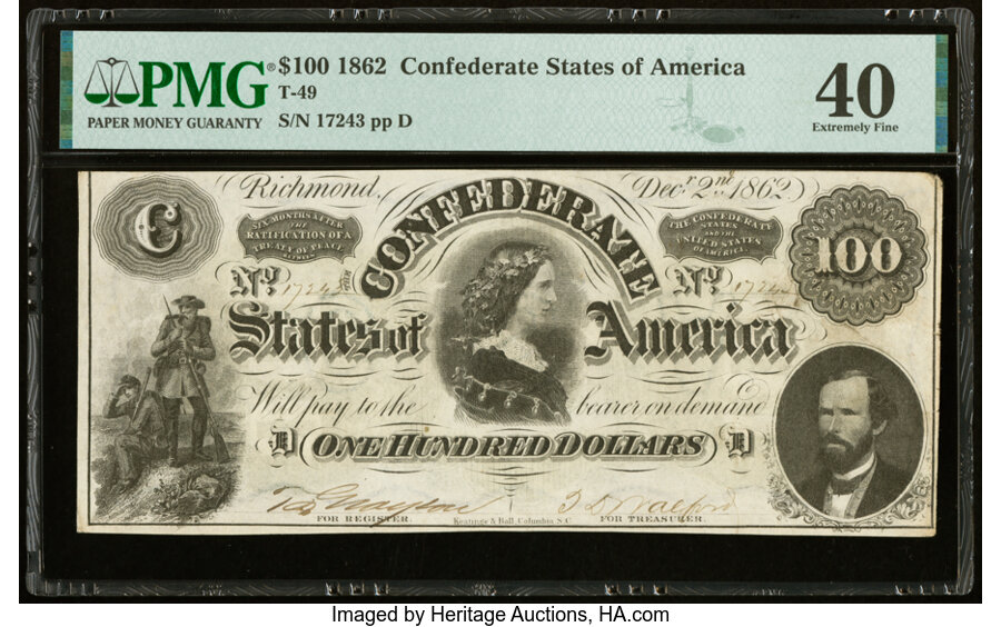 image for: T49 $100 1862 PF-2 Cr. 348 PMG Extremely Fine 40....