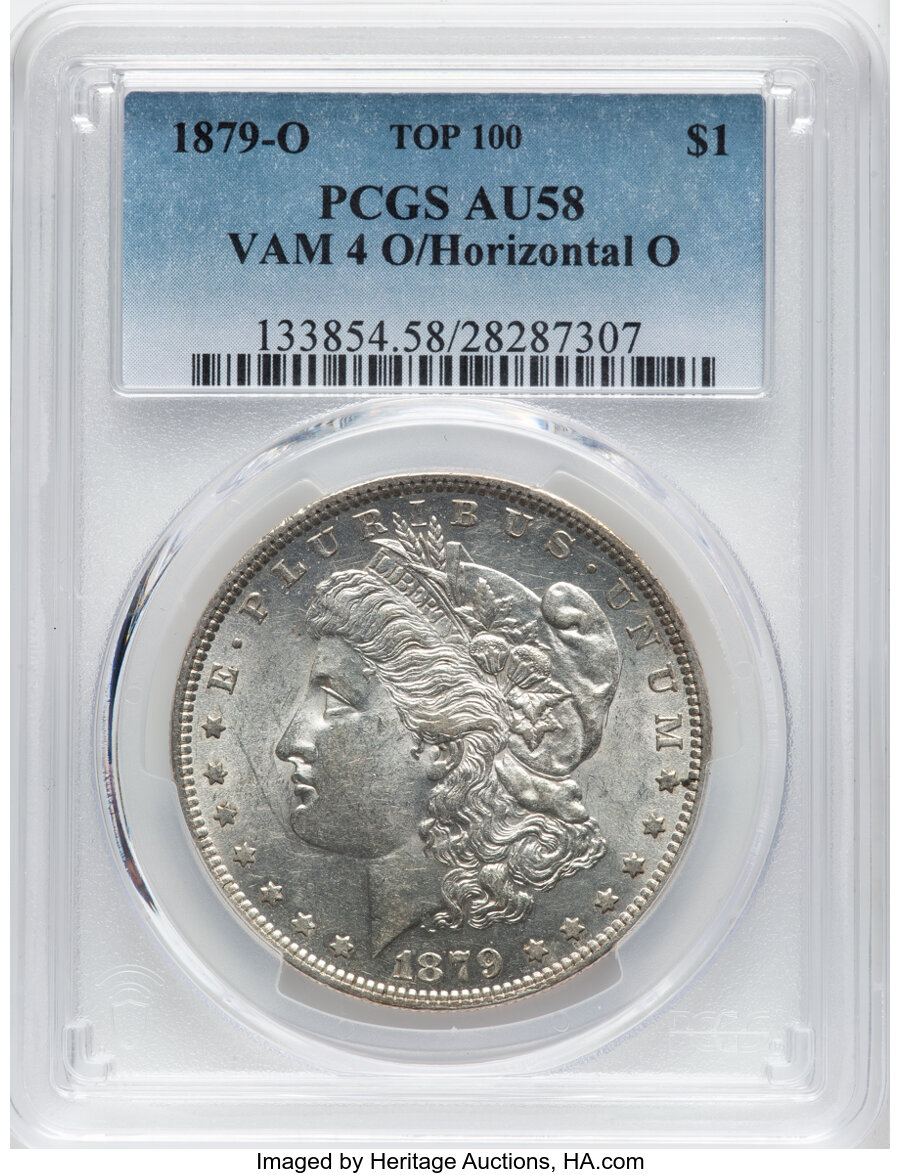 image for: 1879-O $1 VAM-28, O Over Horizontal O AU58 PCGS. A Top 100 Variety....