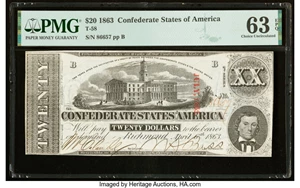 image for: T58 $20 1863 PF-24 Cr. 424 PMG Choice Uncirculated 63 EPQ....