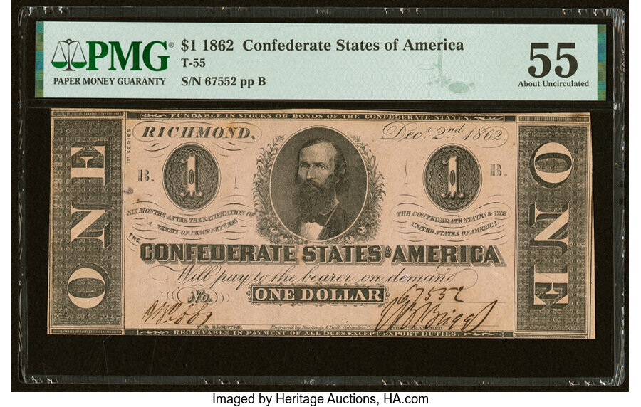 image for: T55 $1 1862 PF-7 Cr. 398 PMG About Uncirculated 55....